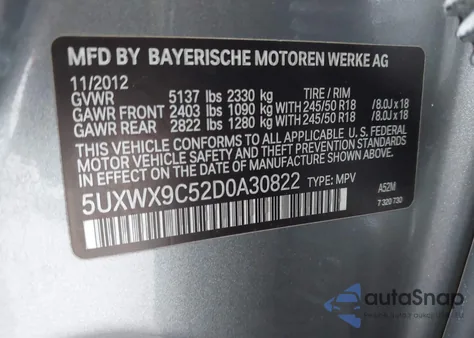 2013 BMW X3 xDrive28I z USA, uszkodzony, nr VIN 5UXWX9C52D0A30822